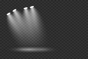 Obraz premium Light spotlights on a transparent background. Stage lighting effect.