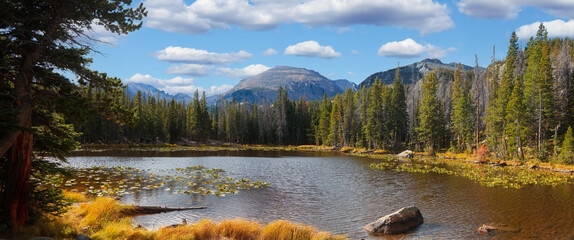 Scenic Nymph lake in Rocky mountain national park, Colorado.