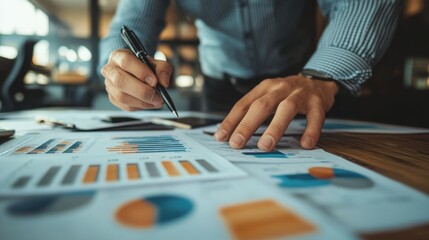 Fototapeta premium Businessman analyzing financial charts on paper