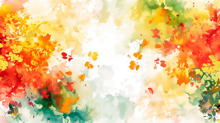 Fototapeta premium Autumn background abstract watercolor. Yellow, red, orange, green colors of tree leaves, fall forest.