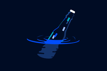 Glass bottle water float illustration