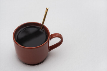 cup of coffee at winter time, cozy atmosphere on the snow