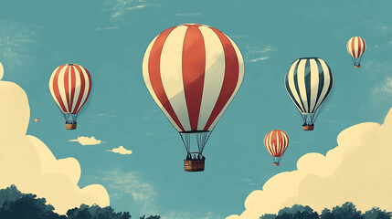 Fototapeta premium Several colorful hot air balloons in the sky with clouds.