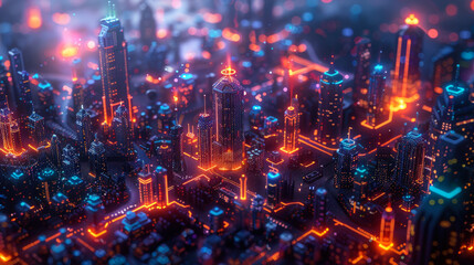 Obraz premium Futuristic glowing cityscape with neon lights 