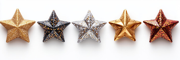 Obraz premium An elegant set of glass golden stars designed white background