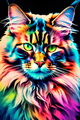 Maine coon cat Aqua color painted art style soft colors painted style 