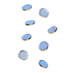Falling Silver Coins 3D Icon on png transparent background.