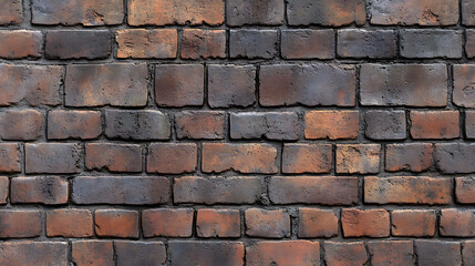 Obraz premium A brick wall made of a variety of colors, mainly dark brown and red.