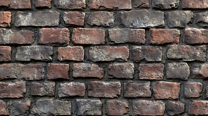 Obraz premium A weathered brick wall with a mix of red and gray bricks.