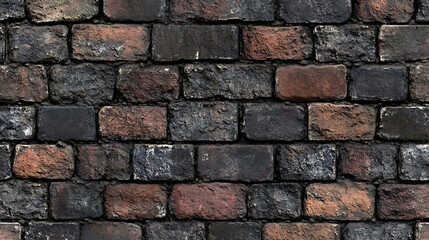 Obraz premium A dark brick wall with a variety of brick colors and textures.