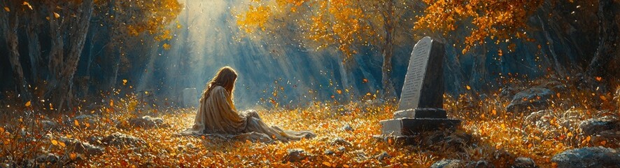 Thoughtful Moment in Autumn Forest