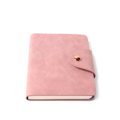 Pink notebook on white background