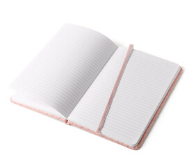 Open notebook on white background