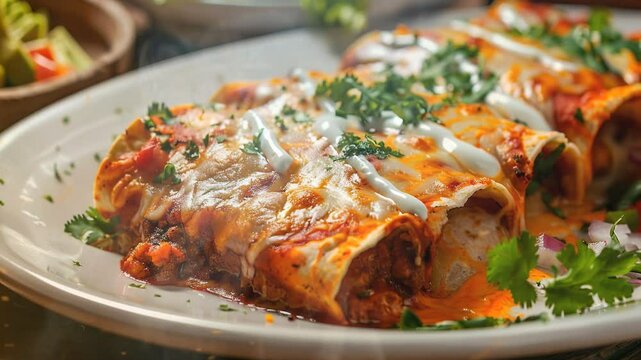 Enchiladas on the table moves with smoke around