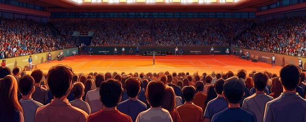 Isometric 3D Illustration of Tennis Match in Stadium