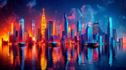 Fototapeta premium Futuristic Origami Cityscape - Realistic Blend of Past and Future