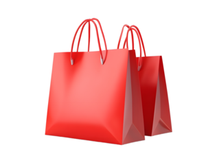Two vibrant red shopping bags perfect for retail, gift, or promotional use. Eye-catching and stylish for any occasion.