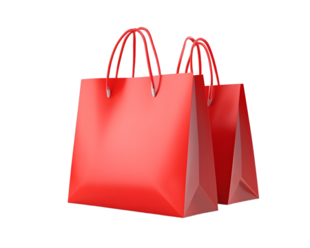 Two vibrant red shopping bags perfect for retail, gift, or promotional use. Eye-catching and stylish for any occasion.