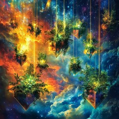Ethereal Gardens of the Cosmos - Surreal Abstract Space with Glowing Geometric Plant Structures