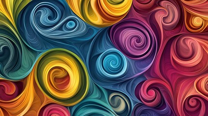 Abstract colorful background with swirling, 3D shapes.