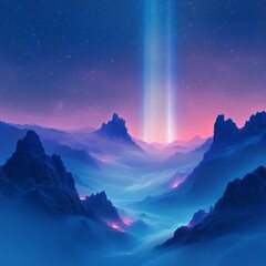 Naklejka premium Tranquil Minimalist Aurora: Soft Blue and Purple Light Lines in Serene Abstract Composition