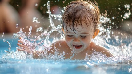 Obraz premium Happy Child Splashing in Pool - Summer Fun and Hydration Concept