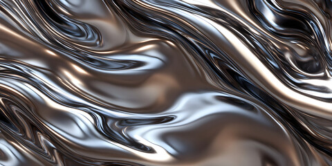 Silver metallic liquid texture. abstract background in the form of liquid shiny metal. glossy chrome texture. 3D rendering