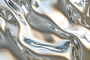 Silver metallic liquid texture. abstract background in the form of liquid shiny metal. glossy chrome texture. 3D rendering