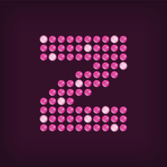 Unique led dot letter Z design. LED glowing letters font. Decorative cinema text vector.