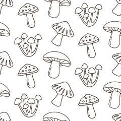 Amanita Mushrooms Autumn Fungi Seamless Pattern