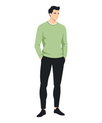 Vector illustration of a man in a light green sweater and dark pants