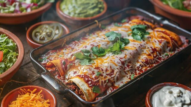Enchiladas on the table moves with smoke around