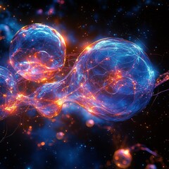 Obraz premium Energetic Quantum Bubble Network: Dynamic Abstract Representation of Quantum Entanglement