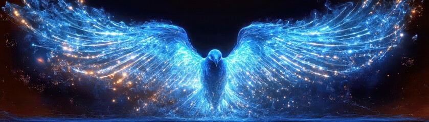 Naklejka premium Futuristic Luminescent Bird Concept with Dynamic Light Beam Wings
