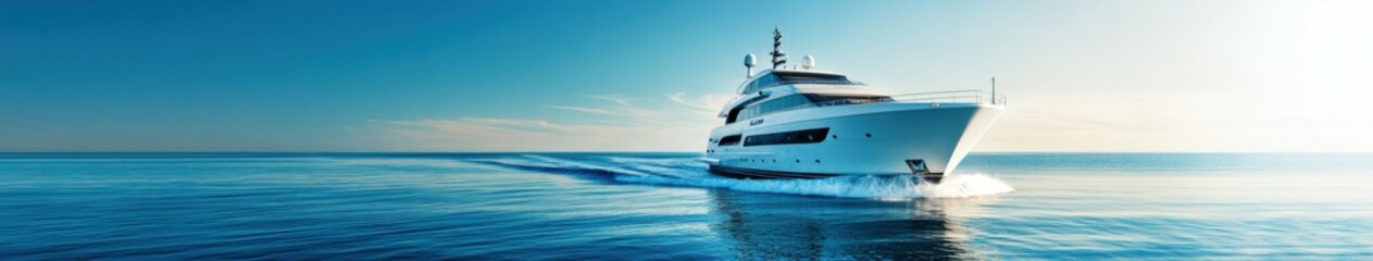 Naklejka premium Luxury yacht gliding on calm waters at sunset