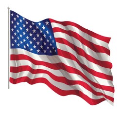 Obraz premium American flag waving in the wind clip art, vector style, simple design, white background. waving american flag, transparent background, png format, freedom and patriotism, national flag, usa flag,