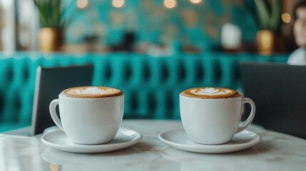 Fototapeta premium Business travelers taking a coffee break in a chic hotel cafe