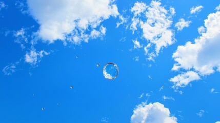 Pure and Refreshing: Blue Sky with Clouds and Water Droplet Symbolizing Hydration