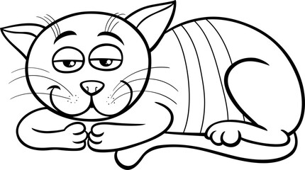 sleepy cartoon cat or kitten animal character coloring page