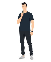 Vector illustration of a man wearing a dark blue t-shirt and dark blue pants. Everyday minimalism