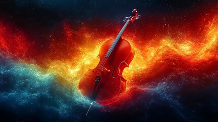 Fototapeta premium Enigmatic Ephemeral Color Waves Synchronized with Cello Music in Dark Space