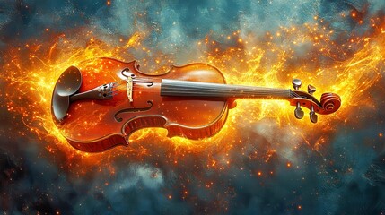 Fototapeta premium Ethereal Symphony - Vibrant Colors and Light Patterns Dancing with Melodies of a Violin