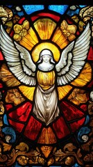 Obraz premium Stained glass depiction of the Holy Spirit with vibrant colors