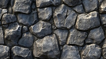 Fototapeta premium A rough, uneven stone wall with a dark gray color.