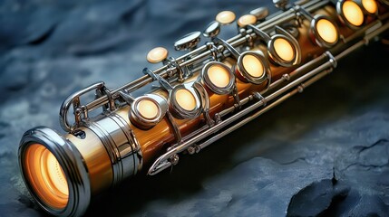 Obraz premium Futuristic Retro Clarinet with Polished Chrome Finish and Glowing Keys