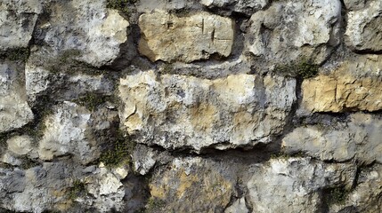 Obraz premium Close-up of a weathered stone wall, showing rough texture and variations in color.