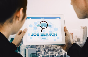 Human Resources Recruitment and People Networking Concept. Modern graphic interface showing...