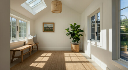 Indoor plant in a bright living room with natural light and cozy decor