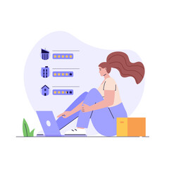 House for Rent. Renting Apartment with Online Service. Apartment for Rent Online. Concept of Rent Real Estate, Home for Rent. Vector illustration for Web Design, Landing Page