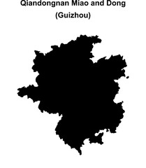 Qiandongnan Miao and Dong blank outline map